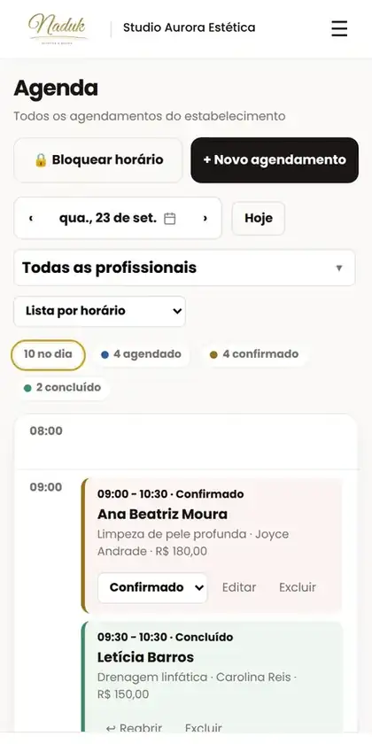 Agenda do Naduk no celular
